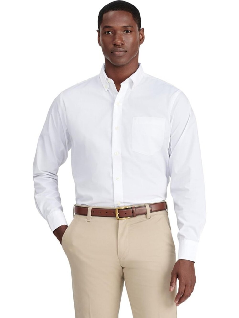 Men's Long Sleeve Button Down Stretch Performance Shirt - Solid Color, Casual